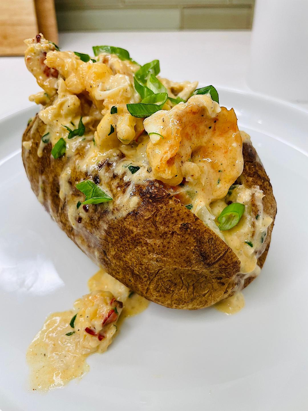 Seafood loaded baked potato 